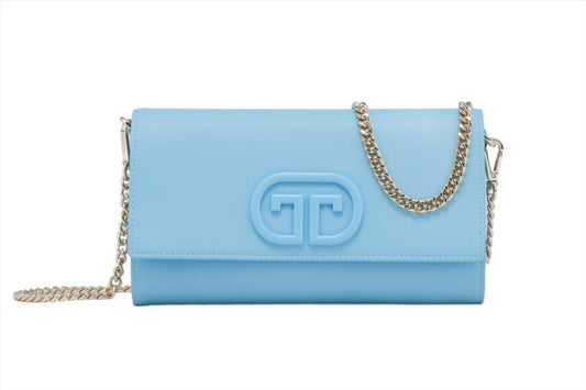 Light Blue Crossbody Bag with Gold Chain | Women's Leather Purse | Everyday Bag
