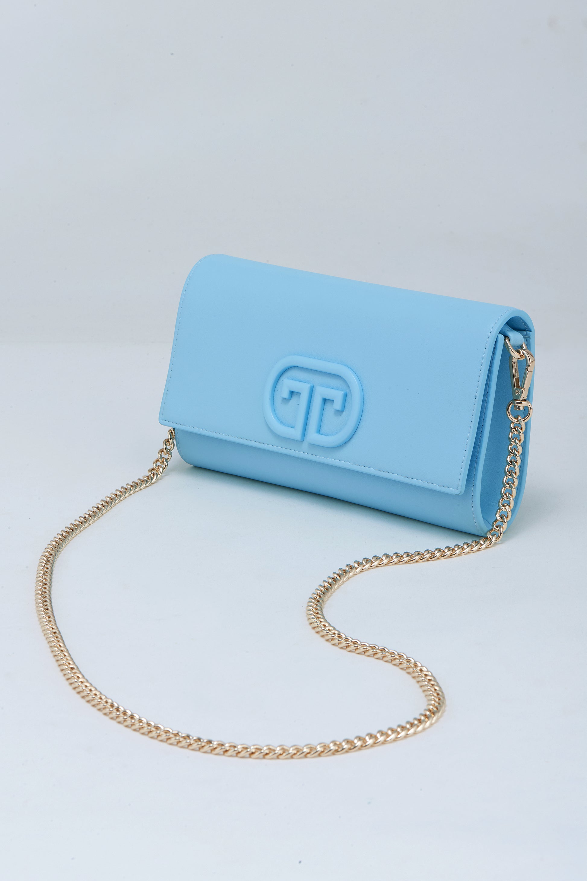 Light Blue Crossbody Bag with Gold Chain | Women's Leather Purse | Everyday Bag