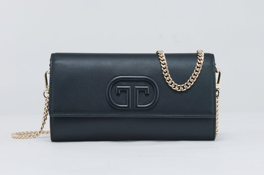 Black Crossbody Bag with Gold Chain | Women's Leather Purse | Everyday Bag