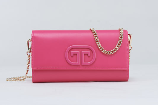 Pink Crossbody Bag with Gold Chain | Women's Leather Purse | Everyday Bag