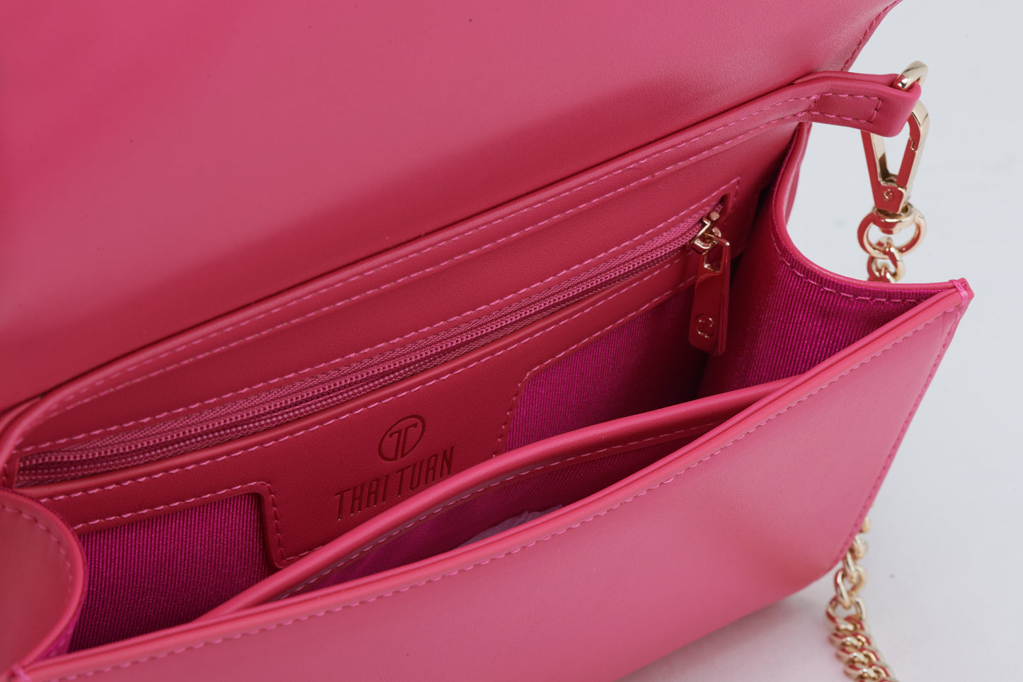 Pink Crossbody Bag with Gold Chain | Women's Leather Purse | Everyday Bag