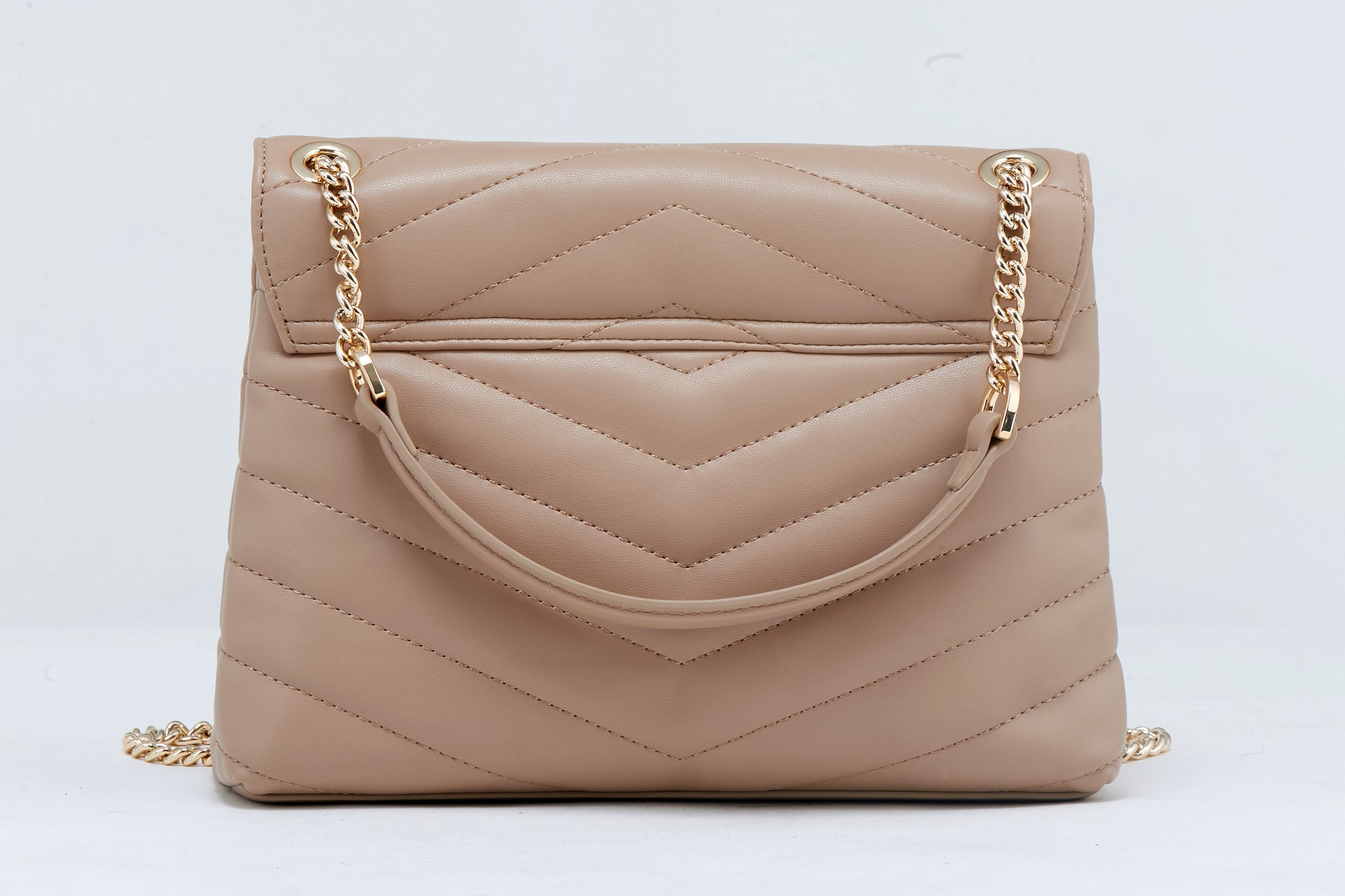 Beige Quilted Crossbody Bag with Gold Chain