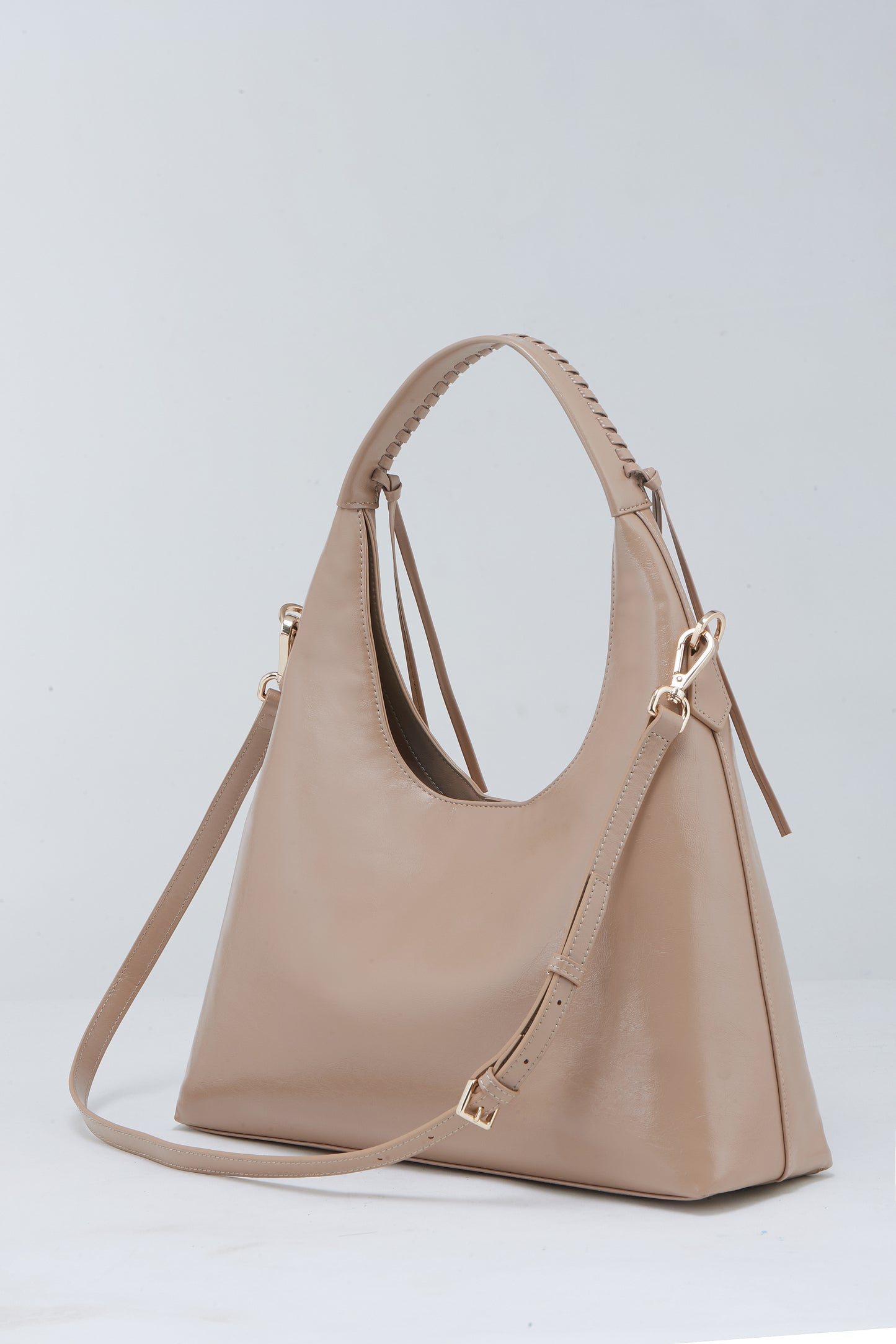 Sleek Beige Leather Hobo