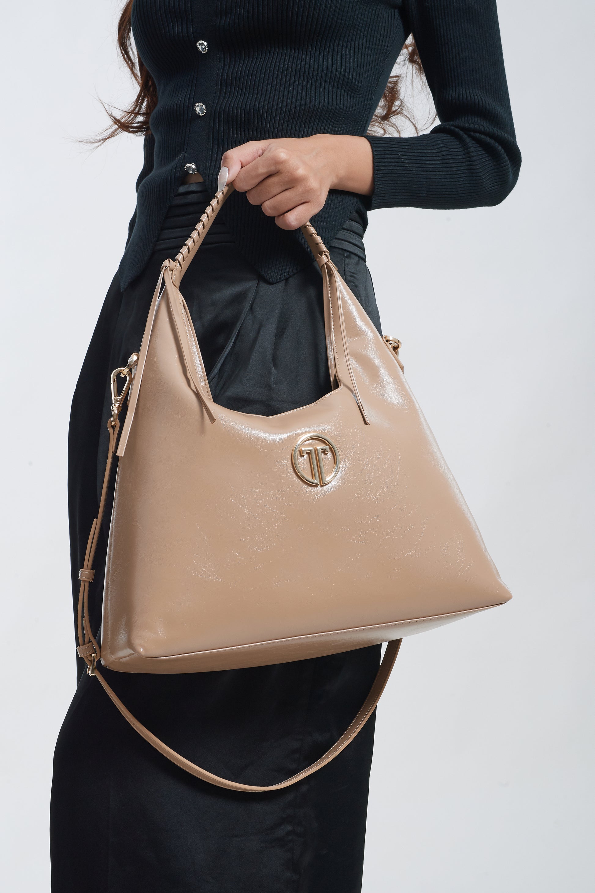 Sleek Beige Leather Hobo