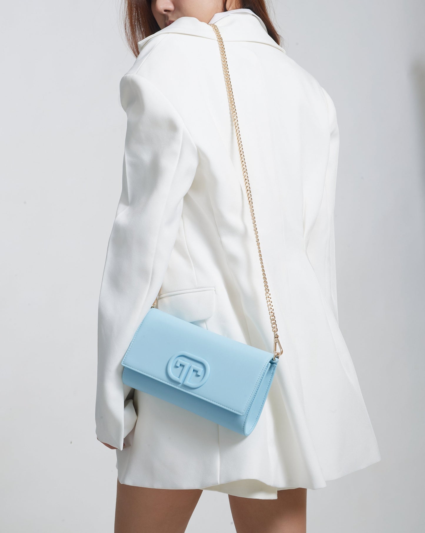 Light Blue Crossbody Bag with Gold Chain | Women's Leather Purse | Everyday Bag