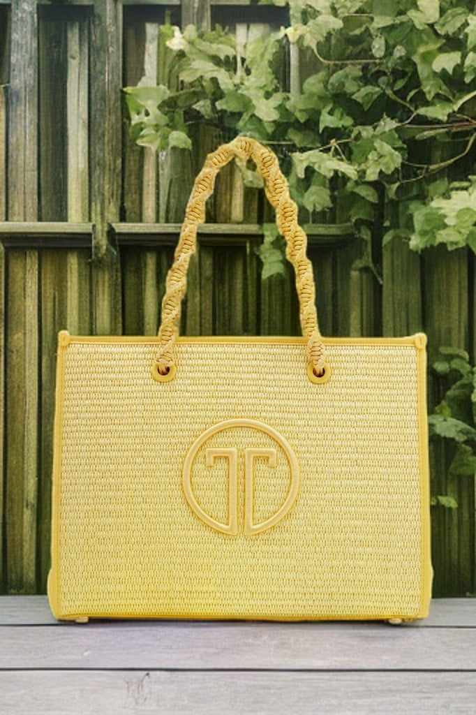 Handwoven straw tote bag